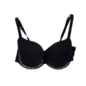 Cacique Womens 44DD Black Underwire Padded Bra Leopard Trim Women’s Adjustable